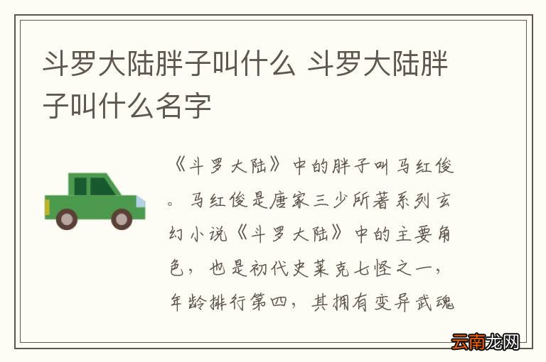 斗罗大陆胖子叫什么 斗罗大陆胖子叫什么名字