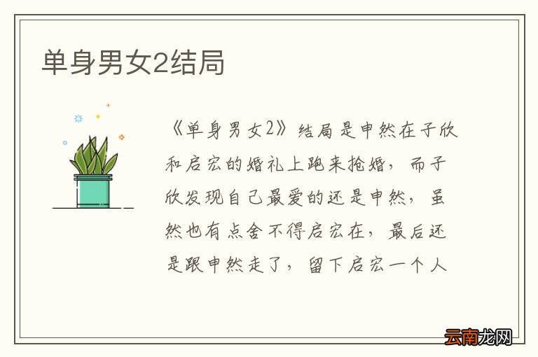 单身男女2结局
