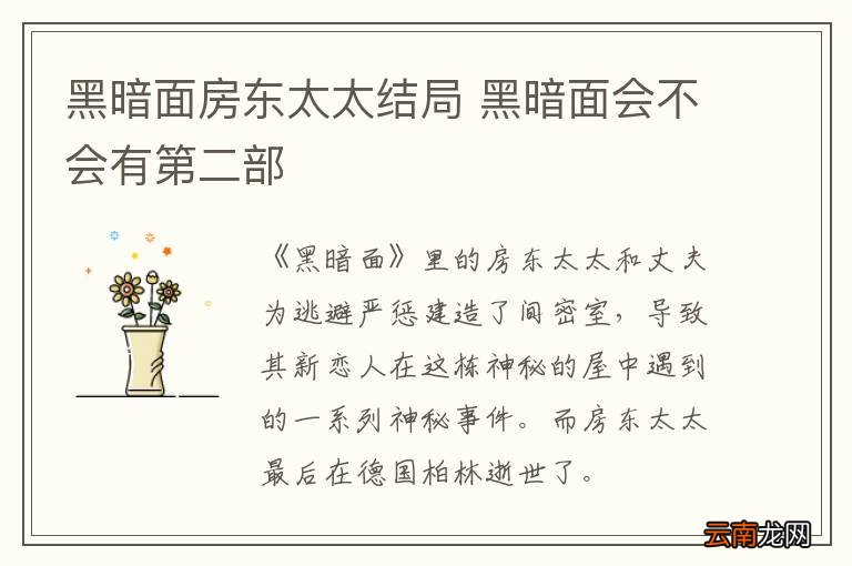 黑暗面房东太太结局 黑暗面会不会有第二部