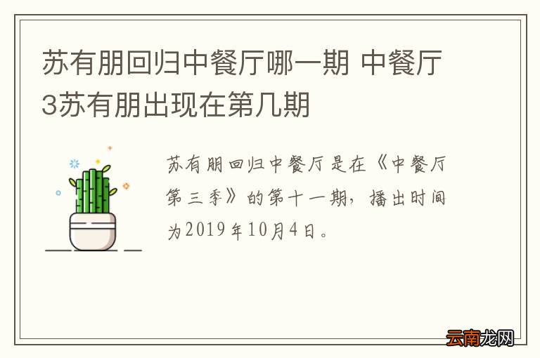 苏有朋回归中餐厅哪一期 中餐厅3苏有朋出现在第几期