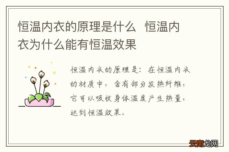 恒温内衣的原理是什么恒温内衣为什么能有恒温效果