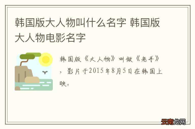 韩国版大人物叫什么名字 韩国版大人物电影名字