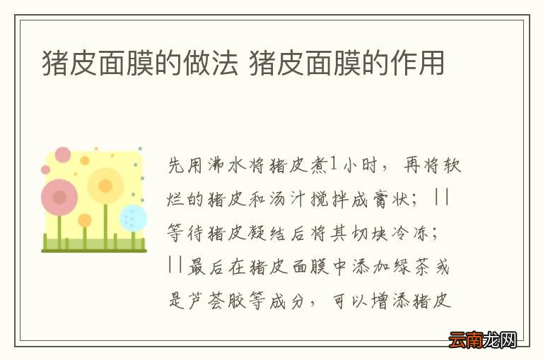 猪皮面膜的做法 猪皮面膜的作用