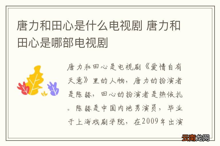 唐力和田心是什么电视剧 唐力和田心是哪部电视剧