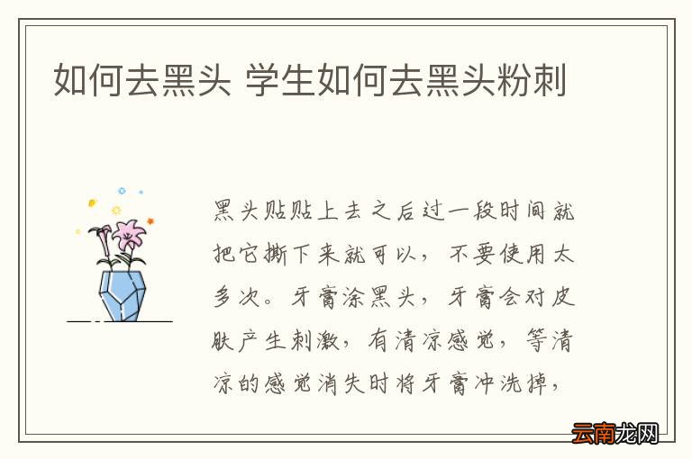 如何去黑头 学生如何去黑头粉刺