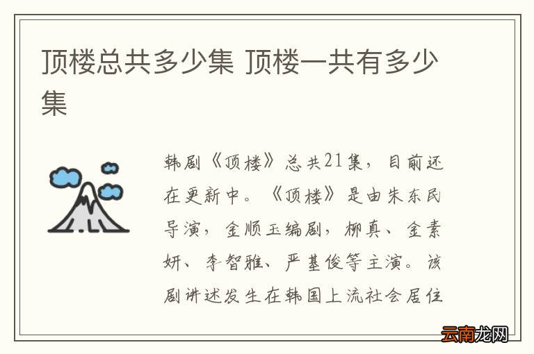 顶楼总共多少集 顶楼一共有多少集