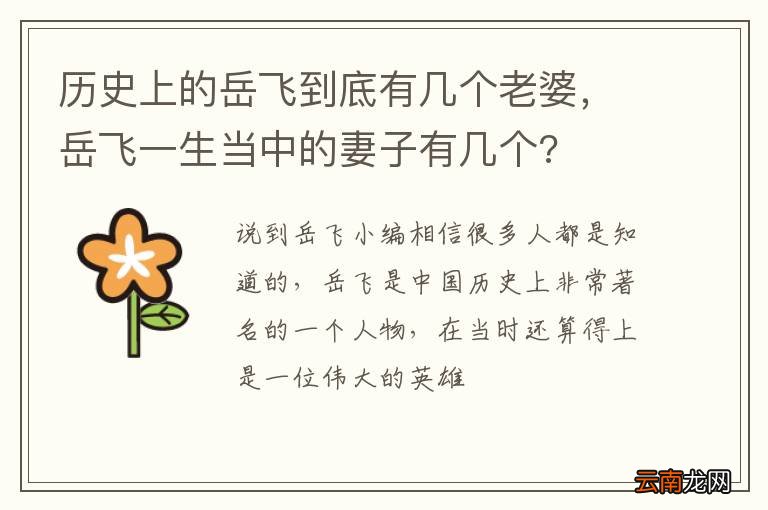 历史上的岳飞到底有几个老婆,岳飞一生当中的妻子有几个?