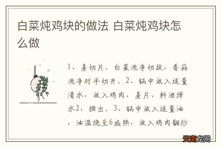 白菜炖鸡块的做法 白菜炖鸡块怎么做