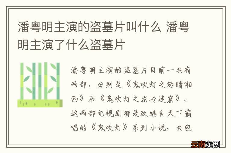 潘粤明主演的盗墓片叫什么 潘粤明主演了什么盗墓片