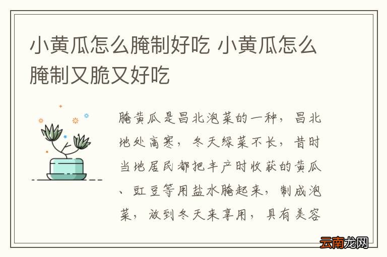 小黄瓜怎么腌制好吃 小黄瓜怎么腌制又脆又好吃