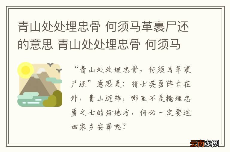 青山处处埋忠骨 何须马革裹尸还的意思 青山处处埋忠骨 何须马革裹尸还的翻译