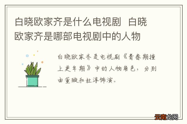 白晓欧家齐是什么电视剧白晓欧家齐是哪部电视剧中的人物