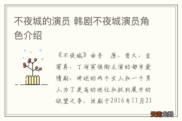 不夜城的演员 韩剧不夜城演员角色介绍