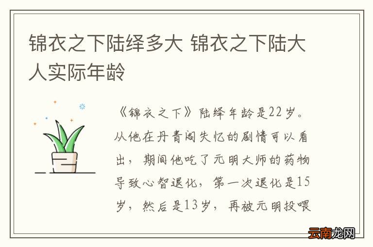 锦衣之下陆绎多大 锦衣之下陆大人实际年龄