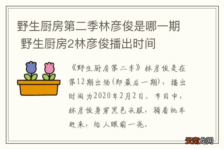 野生厨房第二季林彦俊是哪一期 野生厨房2林彦俊播出时间