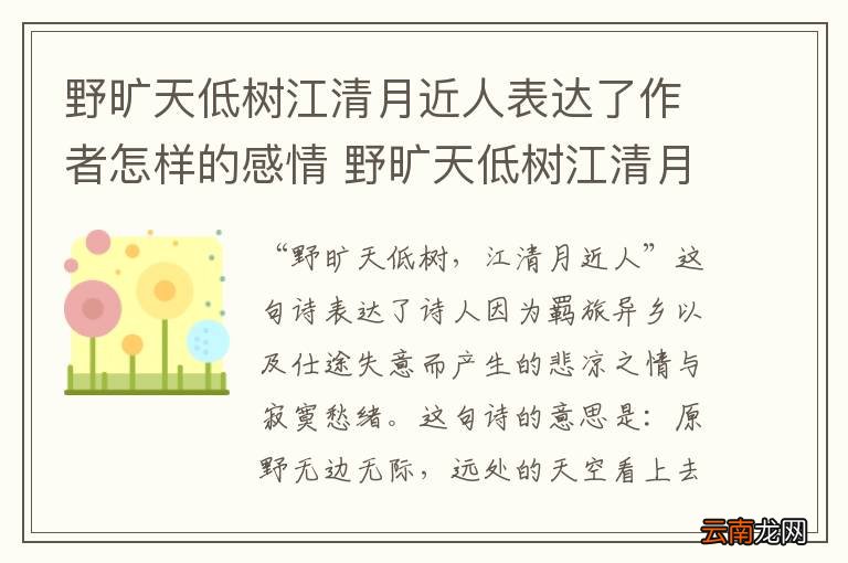 野旷天低树江清月近人表达了作者怎样的感情 野旷天低树江清月近人表达了作者什么思想感情