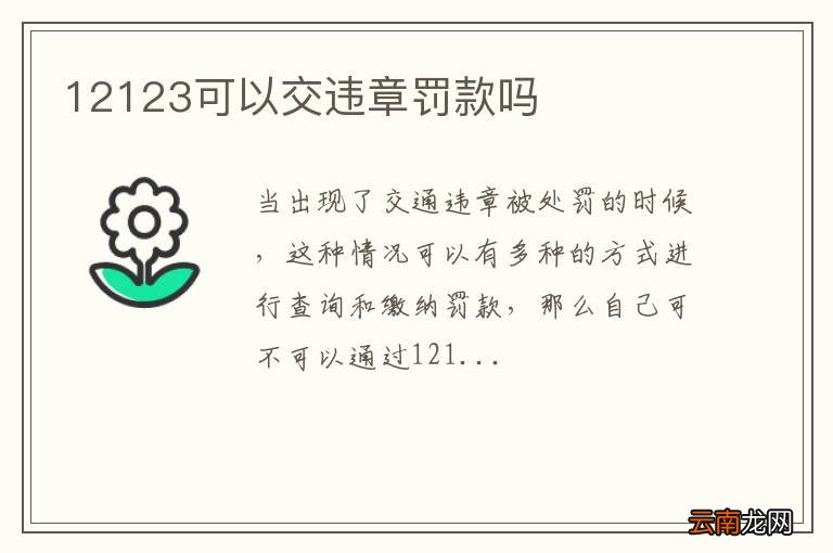 12123可以交违章罚款吗