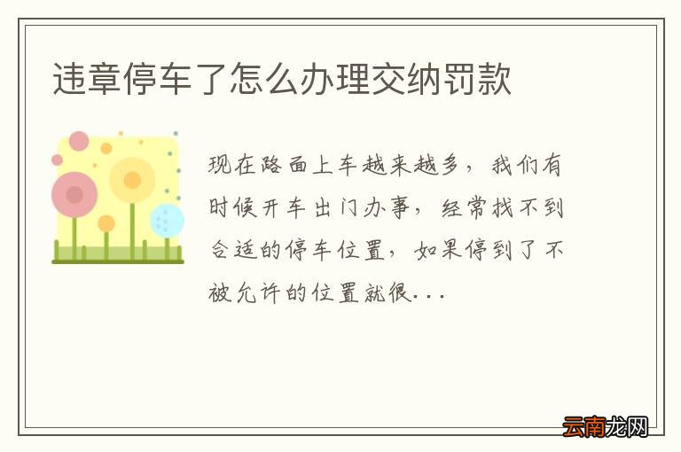 违章停车了怎么办理交纳罚款