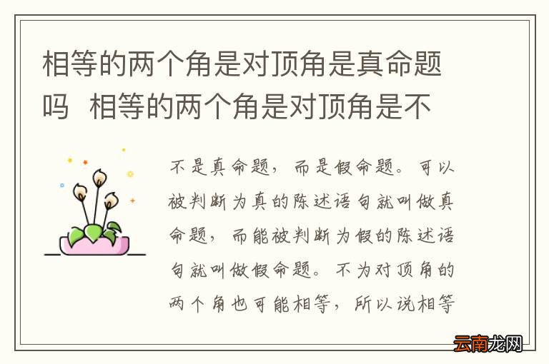 相等的两个角是对顶角是真命题吗相等的两个角是对顶角是不是真命题