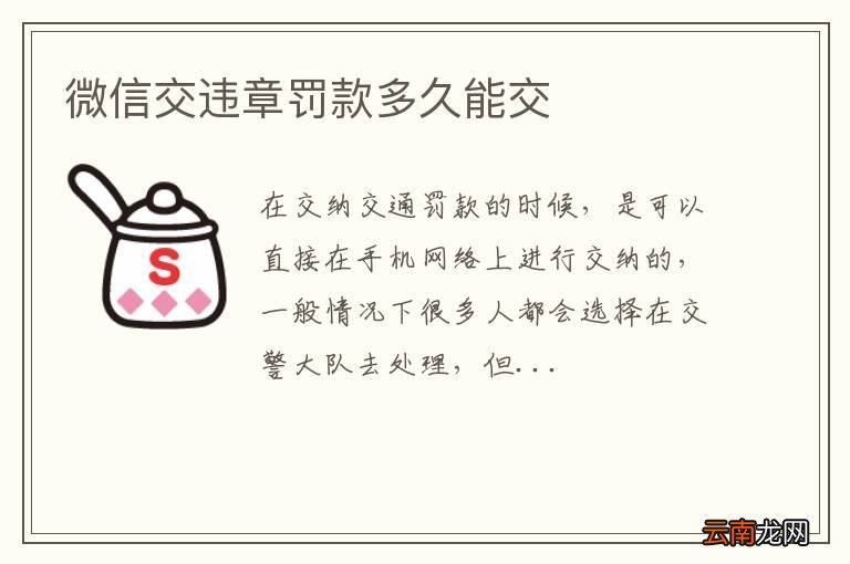 微信交违章罚款多久能交