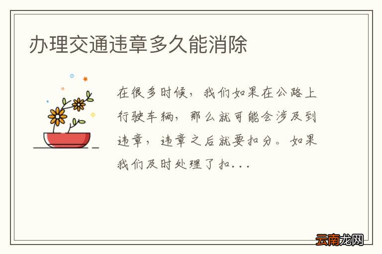 办理交通违章多久能消除