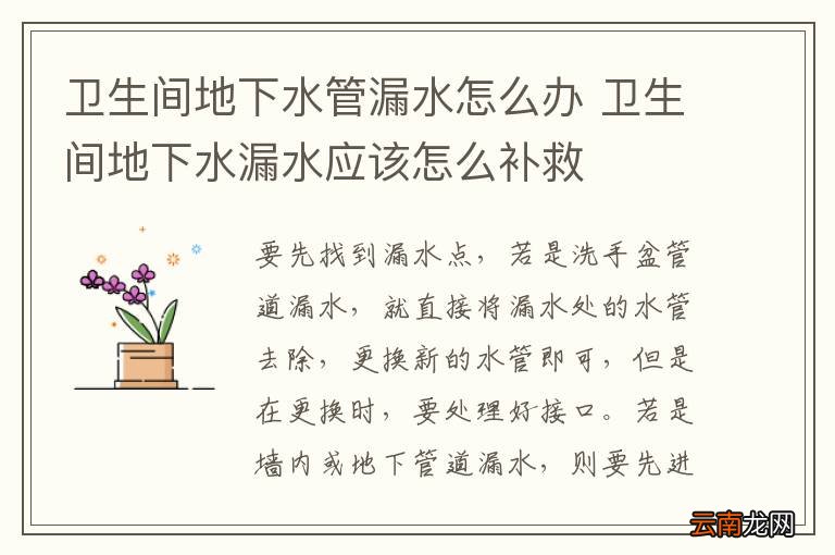 卫生间地下水管漏水怎么办 卫生间地下水漏水应该怎么补救