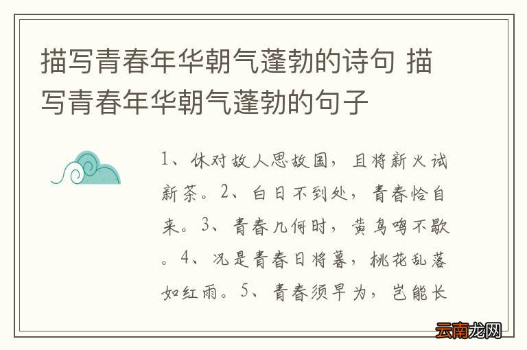 描写青春年华朝气蓬勃的诗句 描写青春年华朝气蓬勃的句子