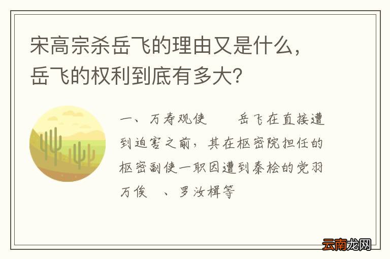 宋高宗杀岳飞的理由又是什么，岳飞的权利到底有多大？