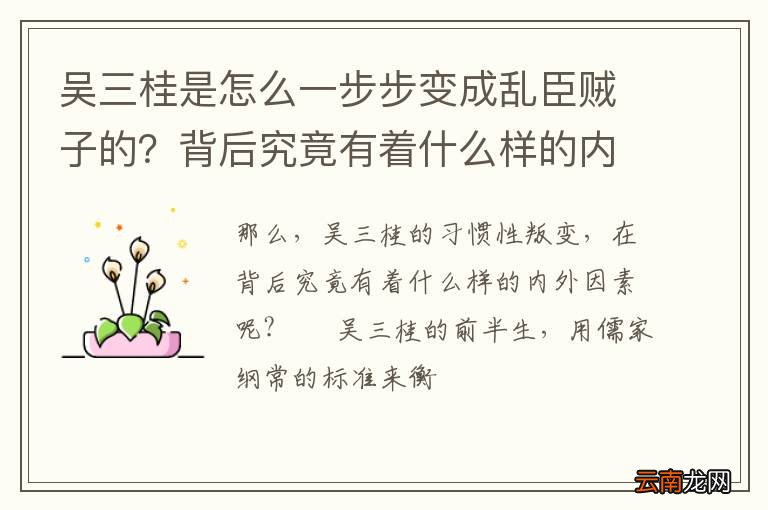 吴三桂是怎么一步步变成乱臣贼子的?背后究竟有着什么样的内外因素
