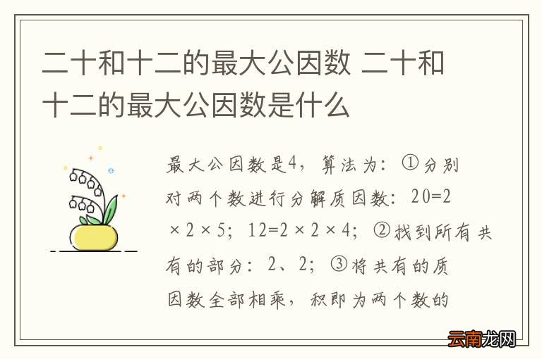 二十和十二的最大公因数 二十和十二的最大公因数是什么