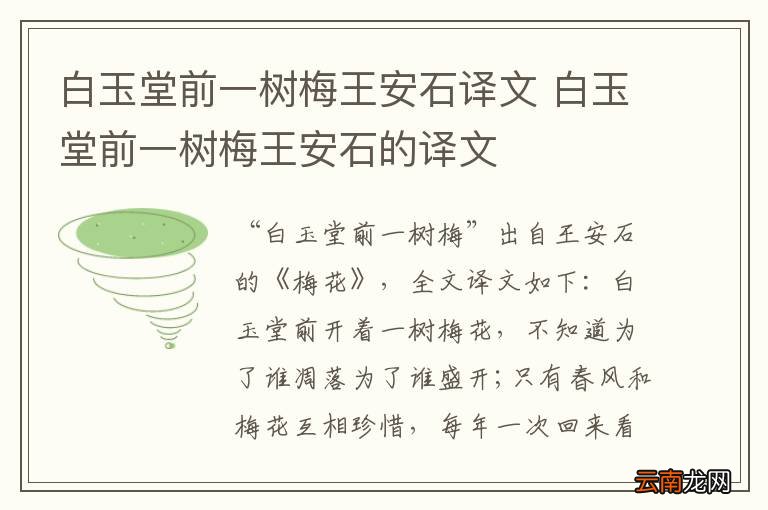 白玉堂前一树梅王安石译文 白玉堂前一树梅王安石的译文