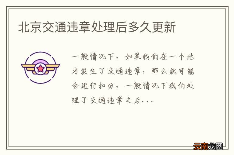 北京交通违章处理后多久更新
