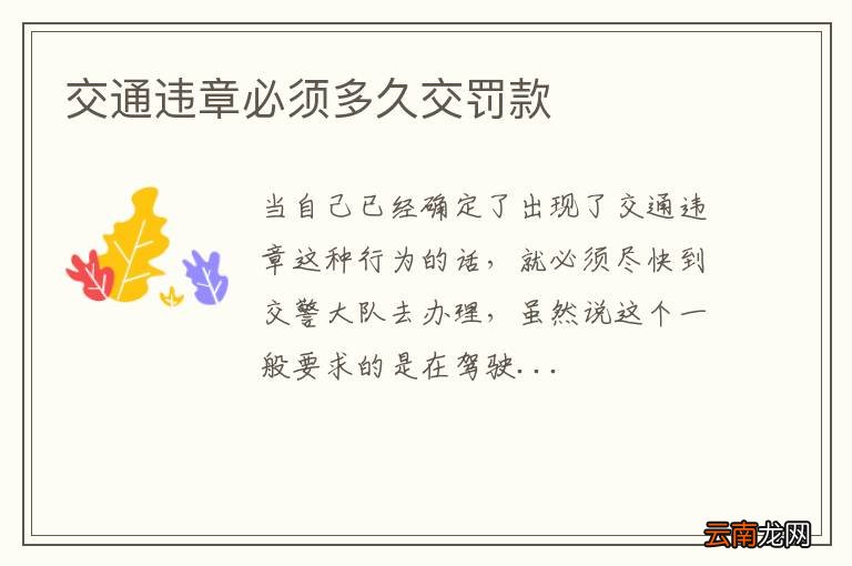 交通违章必须多久交罚款