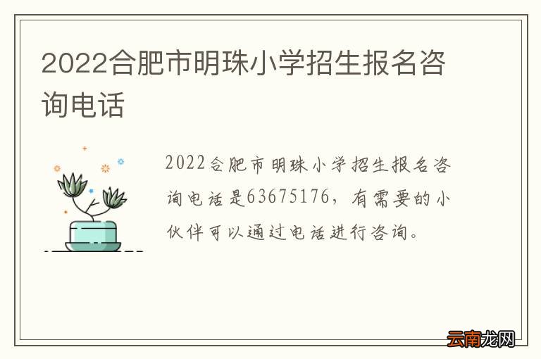 2022合肥市明珠小学招生报名咨询电话