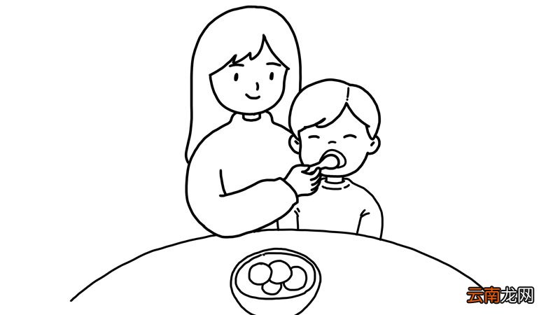 小孩吃元宵简笔画