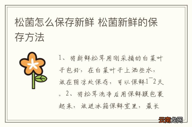 松菌怎么保存新鲜 松菌新鲜的保存方法