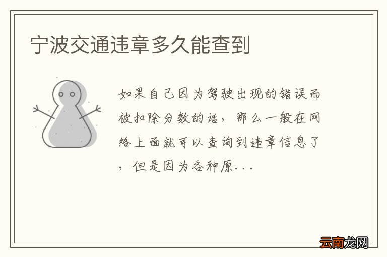 宁波交通违章多久能查到