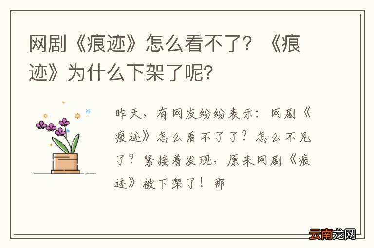 网剧《痕迹》怎么看不了?《痕迹》为什么下架了呢?