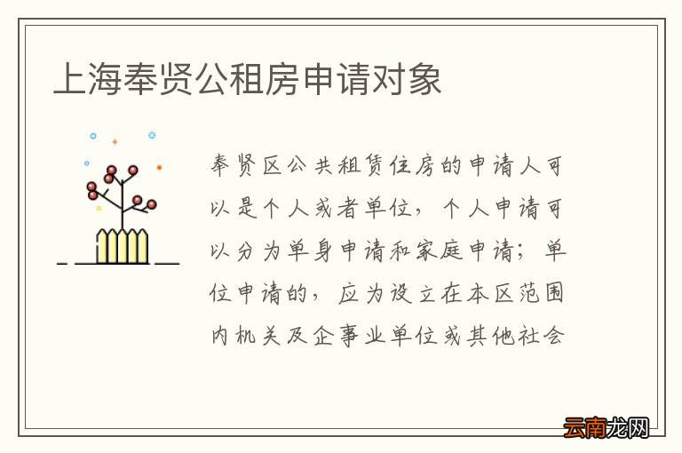 上海奉贤公租房申请对象