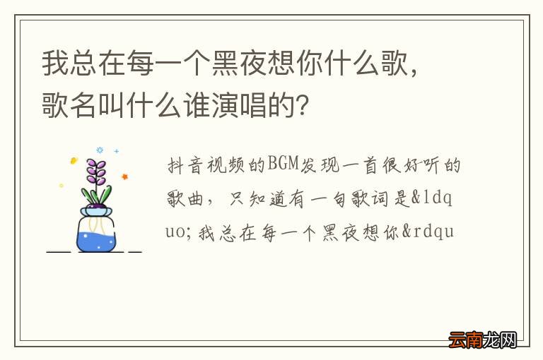 我总在每一个黑夜想你什么歌，歌名叫什么谁演唱的？