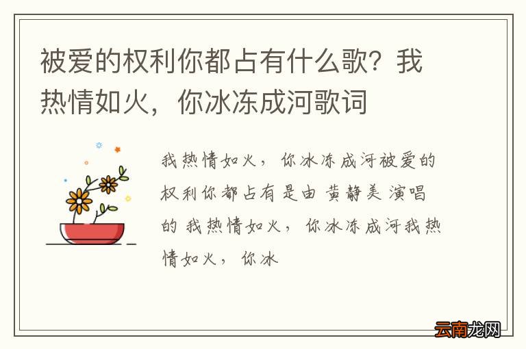 被爱的权利你都占有什么歌？我热情如火，你冰冻成河歌词