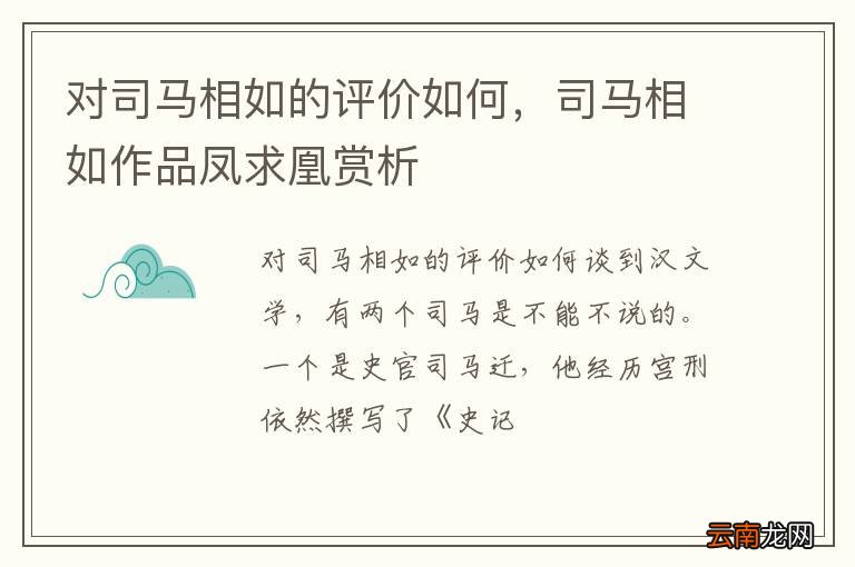 对司马相如的评价如何，司马相如作品凤求凰赏析