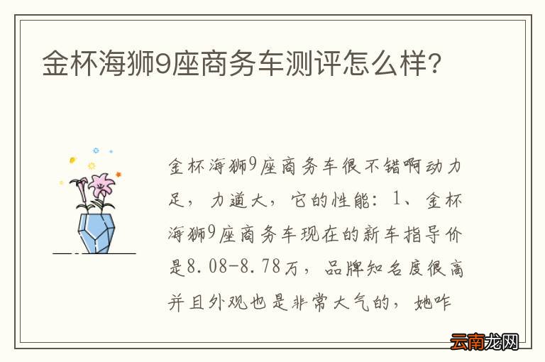 金杯海狮9座商务车测评怎么样?