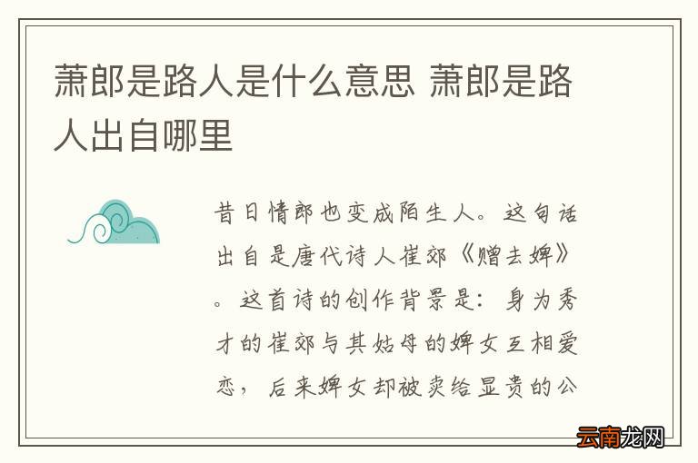 萧郎是路人是什么意思 萧郎是路人出自哪里