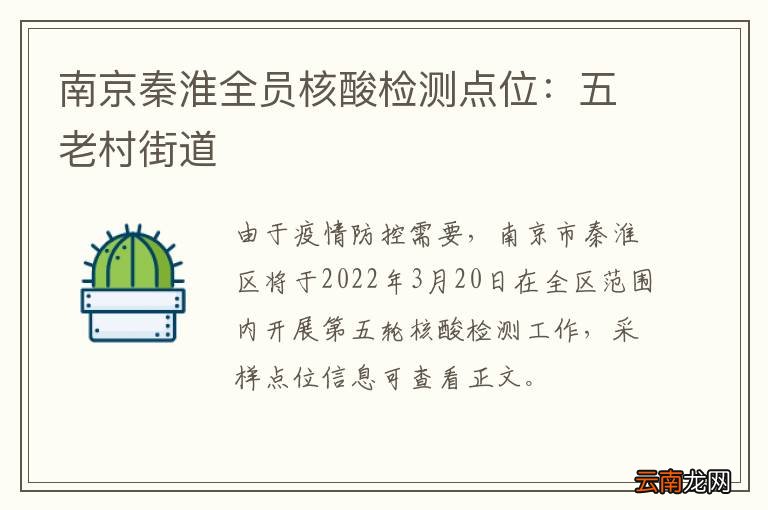 南京秦淮全员核酸检测点位：五老村街道