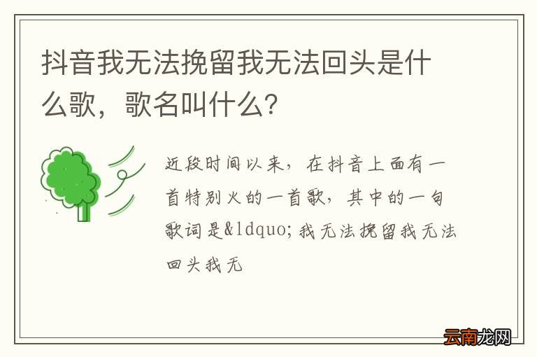 抖音我无法挽留我无法回头是什么歌，歌名叫什么？