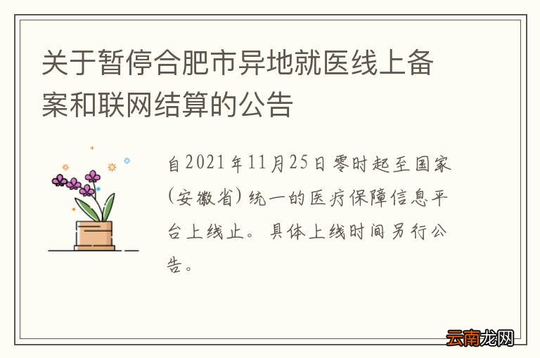 关于暂停合肥市异地就医线上备案和联网结算的公告