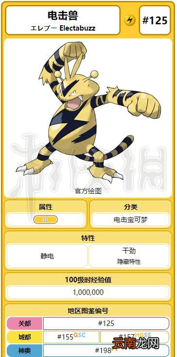 精灵宝可梦 Let's Go电击兽技能配招介绍 电击兽全属性资料 基本介绍