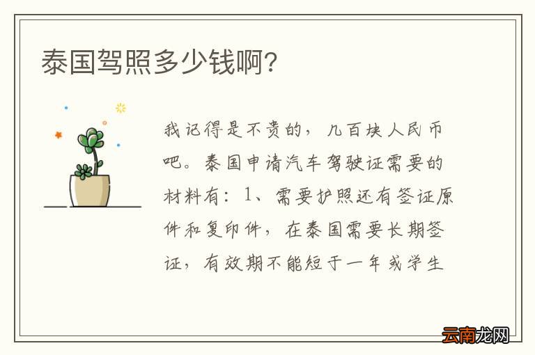 泰国驾照多少钱啊?