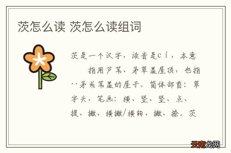 茨怎么读 茨怎么读组词